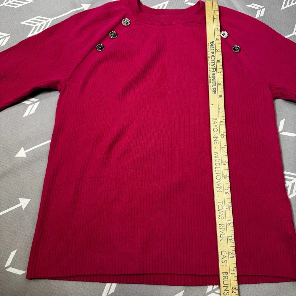 Chaps Pink Ribbed Crew‎ Neck Long Sleeve Sweater with Button Detail Size Medium
